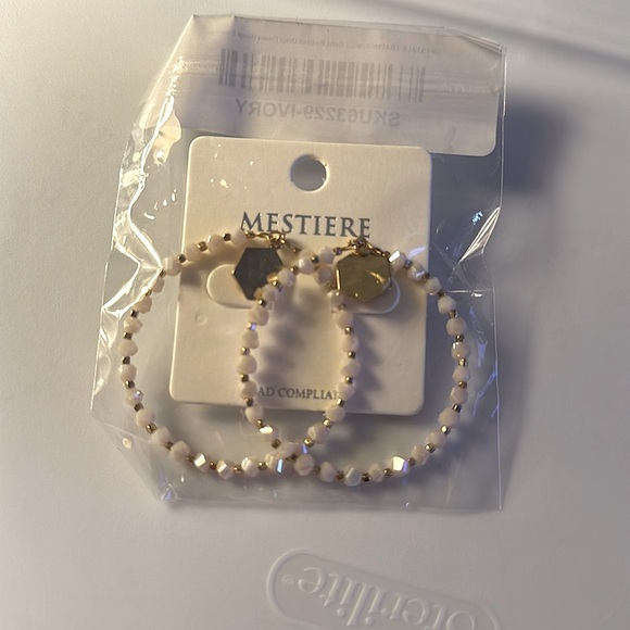 🆕🌿🤍MESTIERE: IVORY Gold Beaded Drop Down Hoop Earrings - Picture 5 of 5